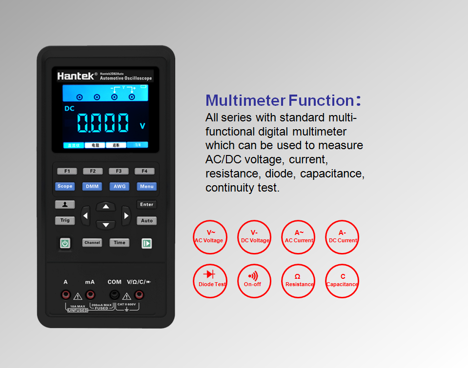 Hantek 2D82 80MHz オシロスコープ 自動車診断ツール+DMM+信号発生器